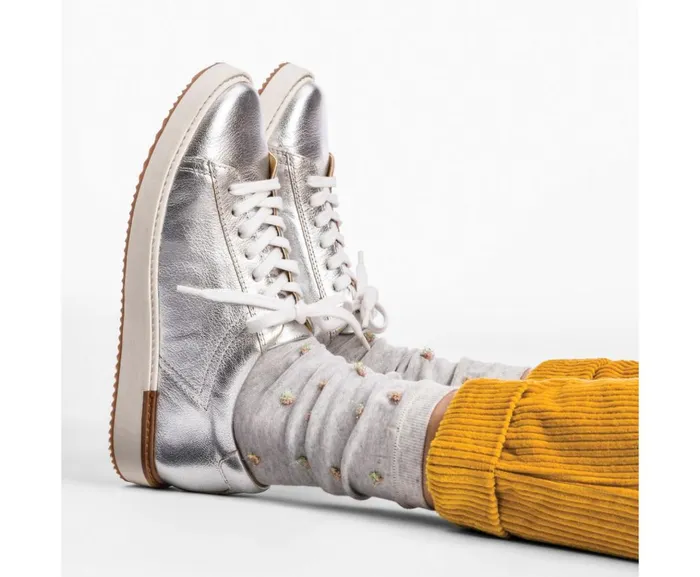 Hush Puppies Sneakers Women Sabine Sneaker Silver Metallic Leather Hush Puppies Sneakers Women Sabine Sneaker Silver Metallic Leather