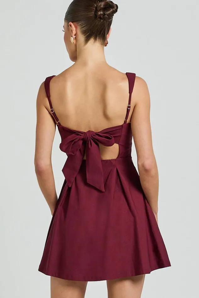 Ida Mini Dress 8211 Wide Strap Straight Neck Bow Back Dress In Berry Women Showpo Dresses