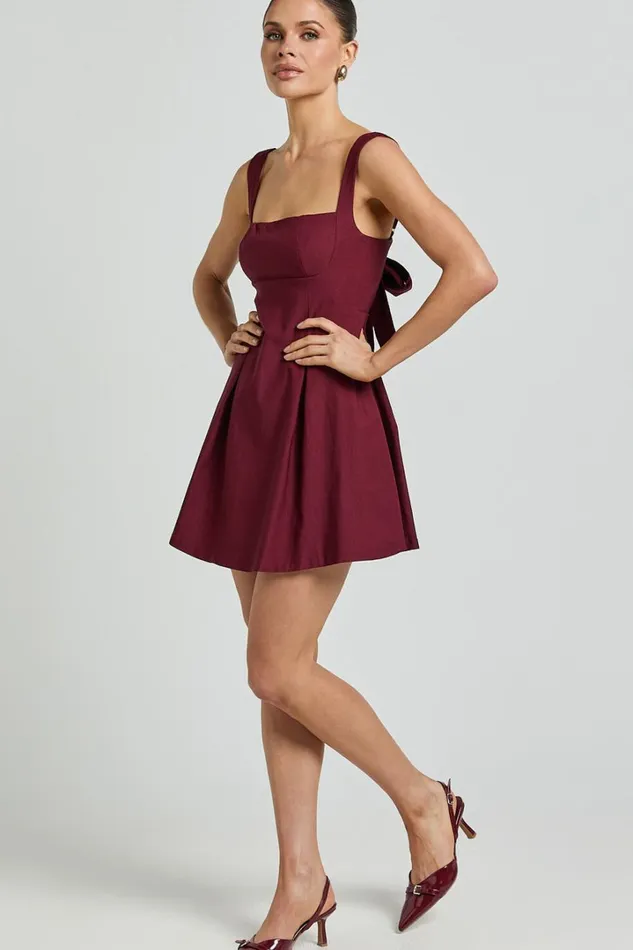 Ida Mini Dress 8211 Wide Strap Straight Neck Bow Back Dress In Berry Women Showpo Dresses