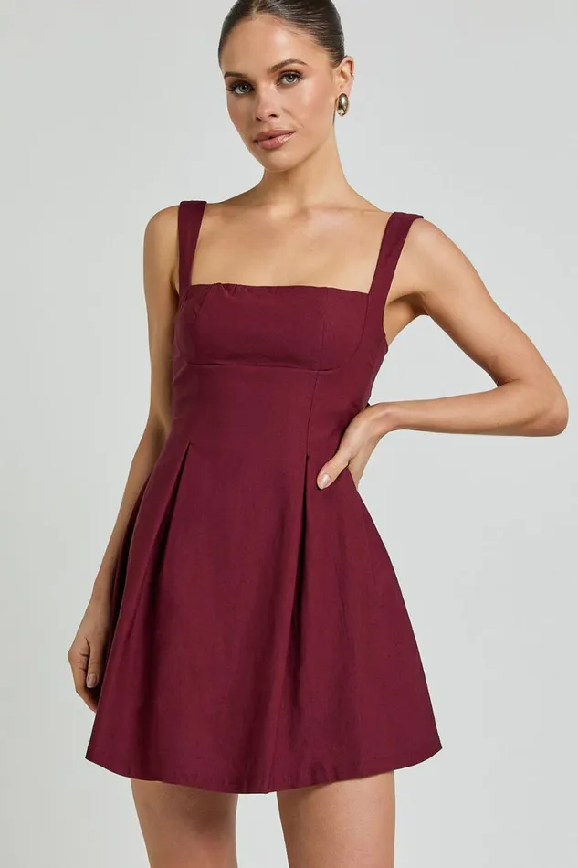 Ida Mini Dress 8211 Wide Strap Straight Neck Bow Back Dress In Berry Women Showpo Dresses