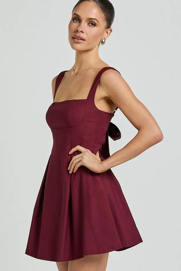 Ida Mini Dress 8211 Wide Strap Straight Neck Bow Back Dress In Berry Women Showpo Dresses