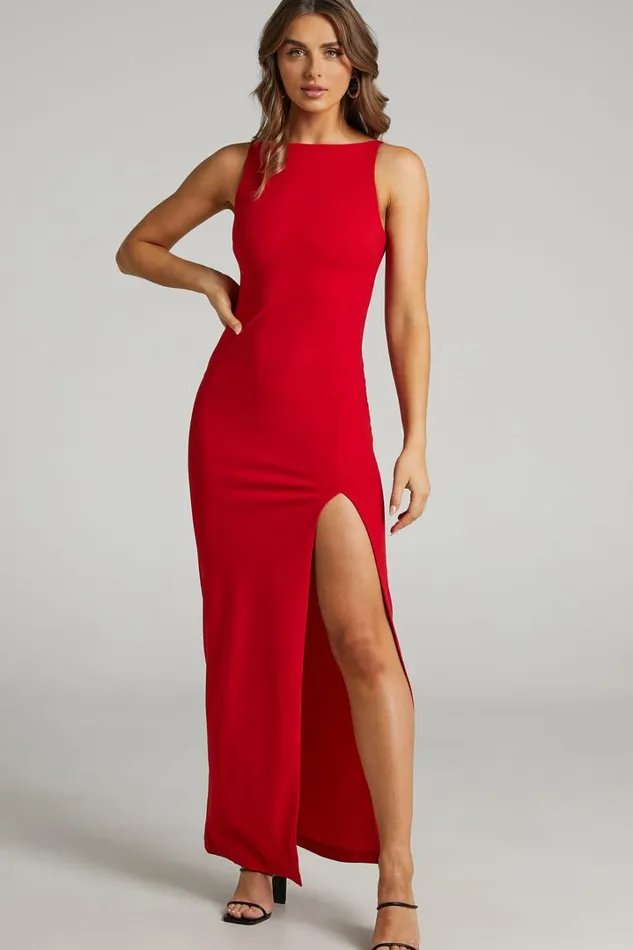 Indi Midi Dress 8211 Boat Neck Bodycon Dress In Red Women Showpo Dresses