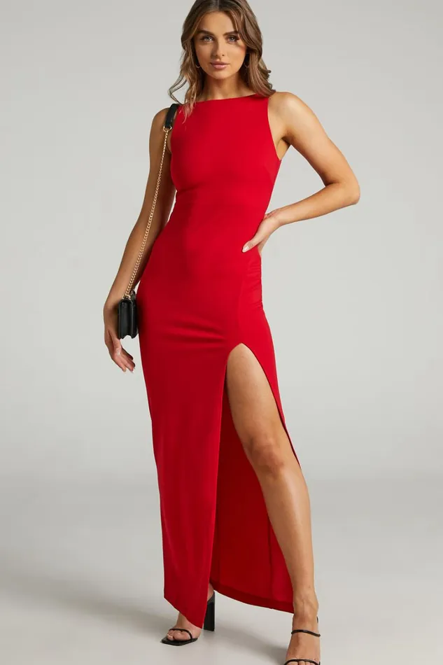 Indi Midi Dress 8211 Boat Neck Bodycon Dress In Red Women Showpo Dresses