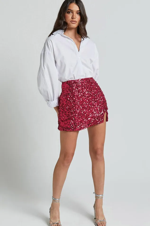 Ingrid Mini Skirt 8211 Sequin Skirt In Fuchsia Women Showpo Skirts