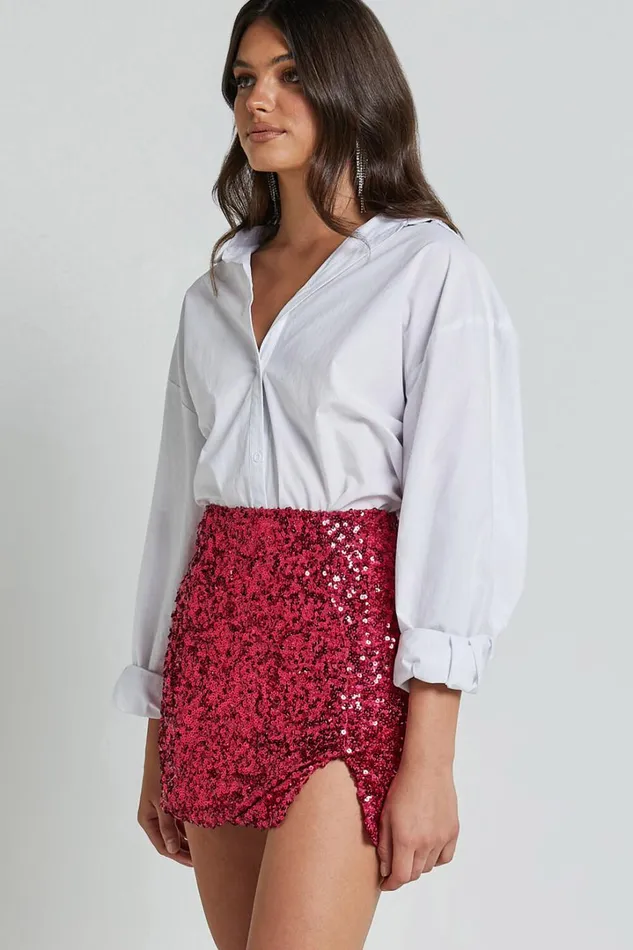 Ingrid Mini Skirt 8211 Sequin Skirt In Fuchsia Women Showpo Skirts