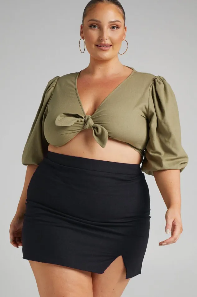 International Babe Mini Skirt 8211 Linen Look Side Split Skirt In Black Women Showpo Skirts