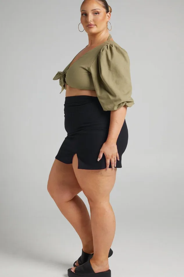 International Babe Mini Skirt 8211 Linen Look Side Split Skirt In Black Women Showpo Skirts
