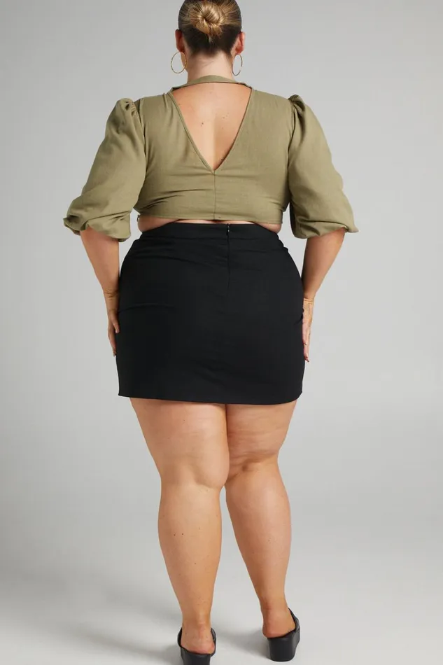 International Babe Mini Skirt 8211 Linen Look Side Split Skirt In Black Women Showpo Skirts