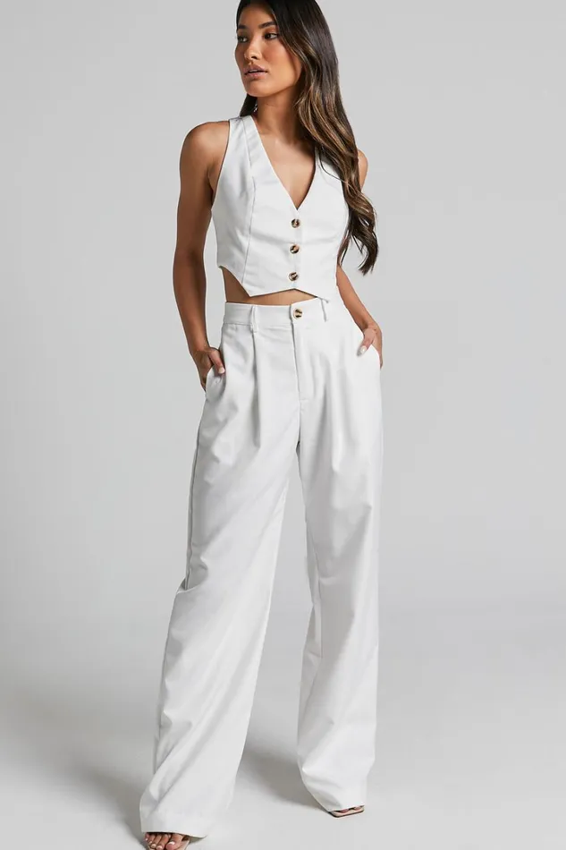 Izara Trousers 8211 Mid Rise Relaxed Straight Leg Tailored Trousers In Warm White Women Showpo Curve Clothes