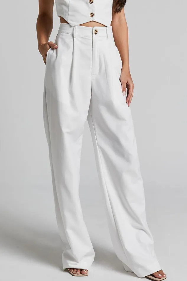 Izara Trousers 8211 Mid Rise Relaxed Straight Leg Tailored Trousers In Warm White Women Showpo Curve Clothes