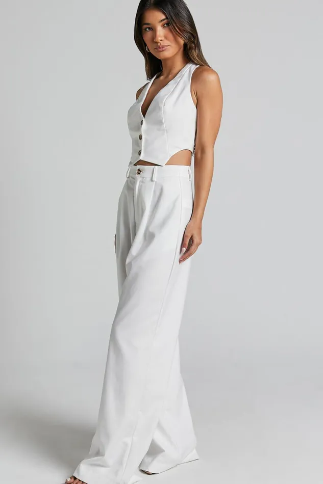 Izara Trousers 8211 Mid Rise Relaxed Straight Leg Tailored Trousers In Warm White Women Showpo Curve Clothes