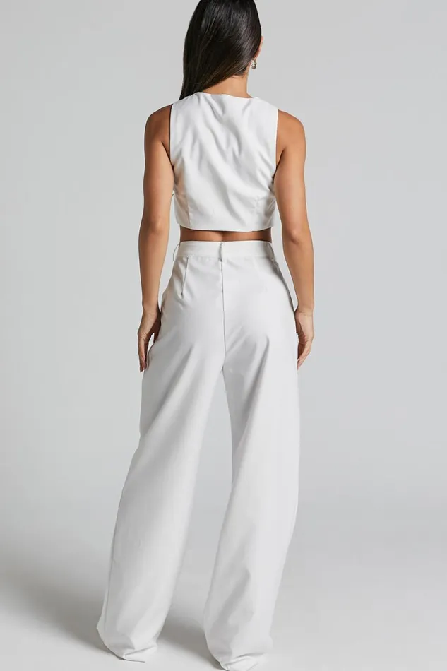 Izara Trousers 8211 Mid Rise Relaxed Straight Leg Tailored Trousers In Warm White Women Showpo Curve Clothes