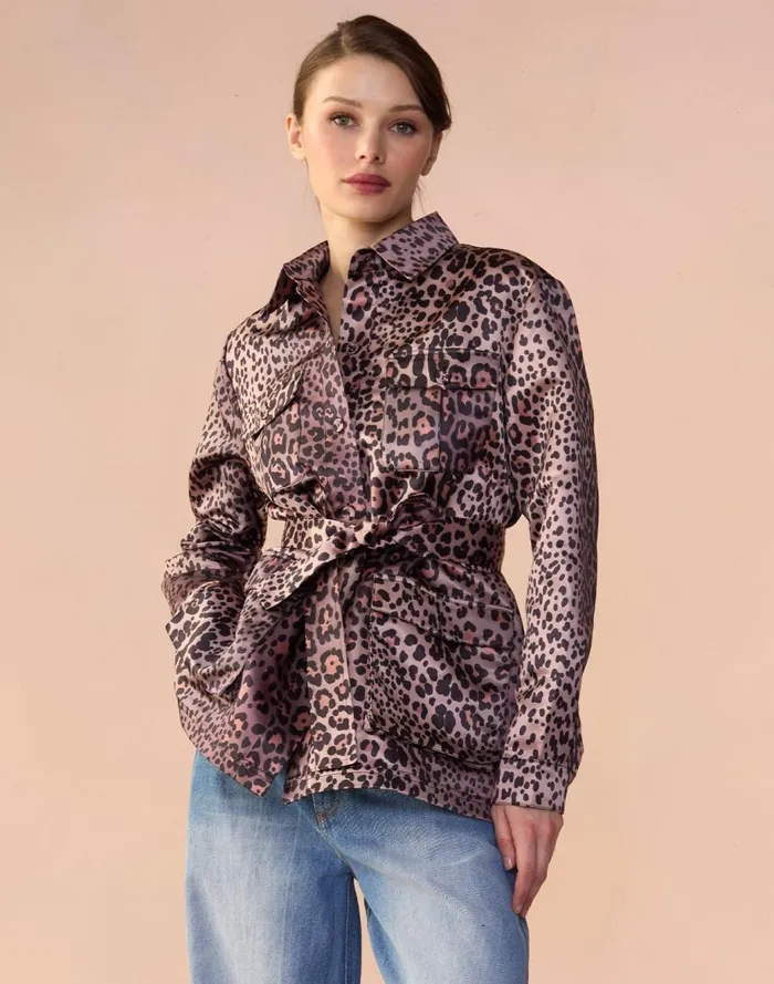 Jackets and Coats Women Cynthia Rowley Leopardess Satin Safari Jacket