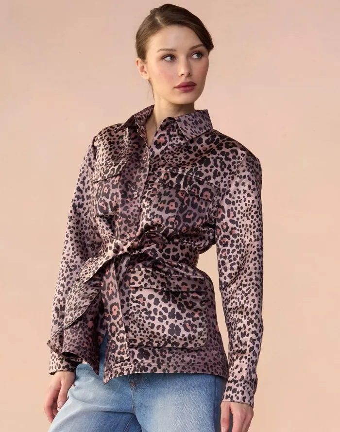 Jackets and Coats Women Cynthia Rowley Leopardess Satin Safari Jacket