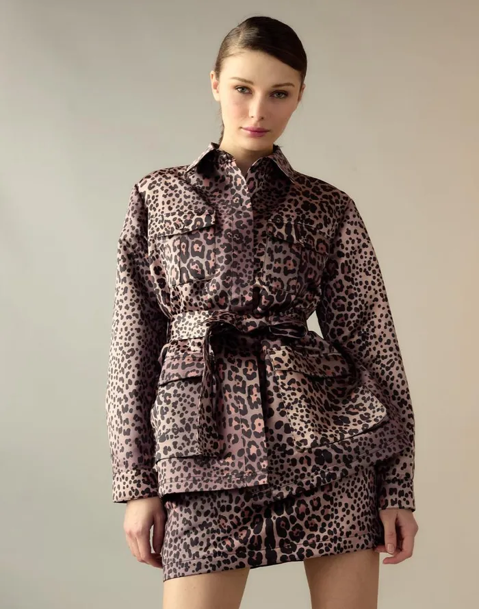 Jackets and Coats Women Cynthia Rowley Leopardess Satin Safari Jacket
