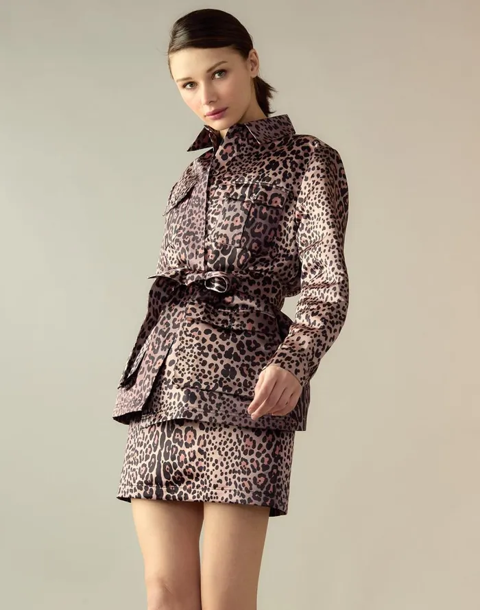 Jackets and Coats Women Cynthia Rowley Leopardess Satin Safari Jacket