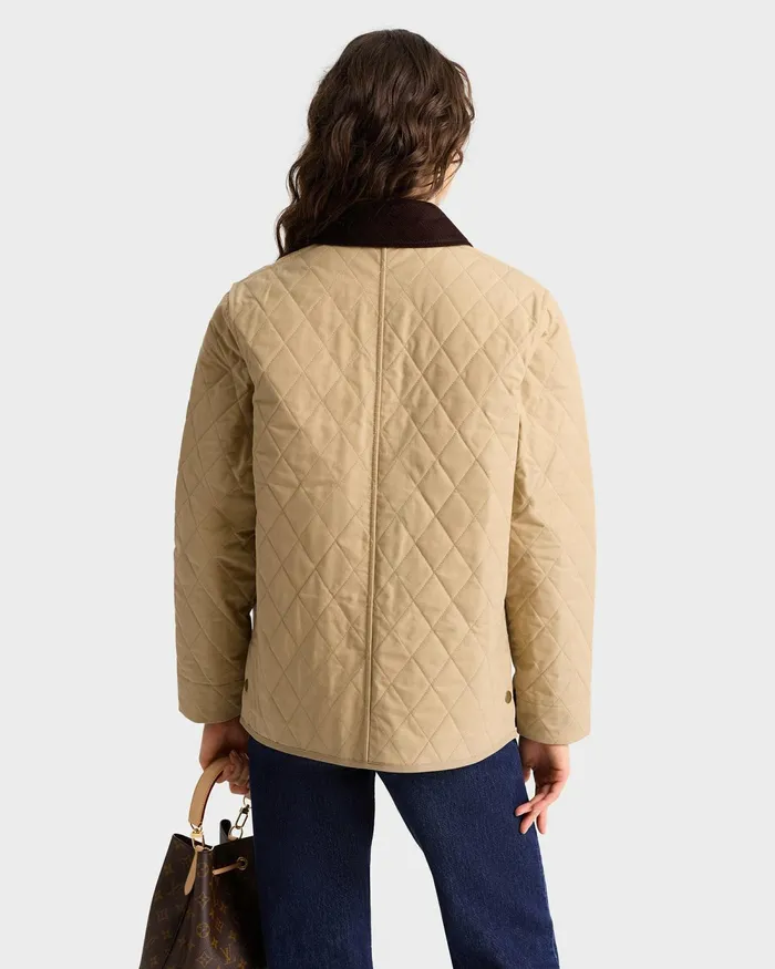 Jackets Women Sporty and Rich Crest Seal 100th Quilted Jacket 8211 BeigeChocolate
