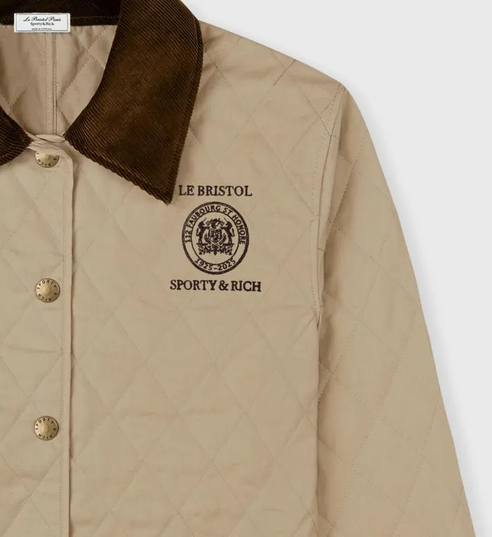 Jackets Women Sporty and Rich Crest Seal 100th Quilted Jacket 8211 BeigeChocolate