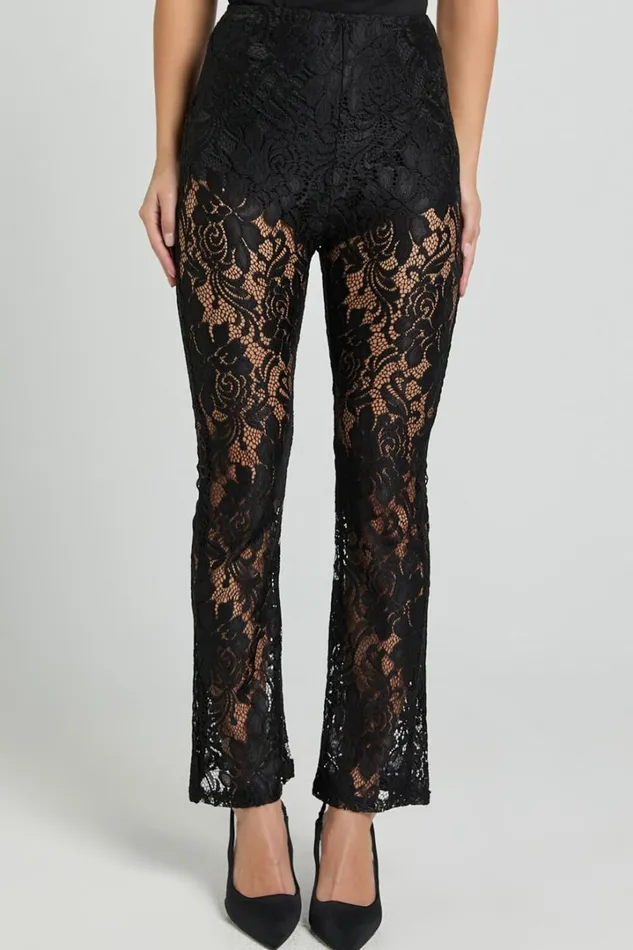 Jaclyn Pants 8211 Mid Waist Lace Straight Leg Pants In Black Women Showpo Pants