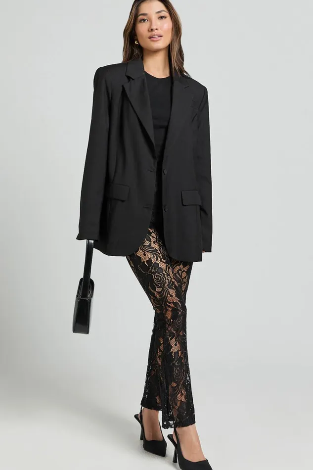 Jaclyn Pants 8211 Mid Waist Lace Straight Leg Pants In Black Women Showpo Pants