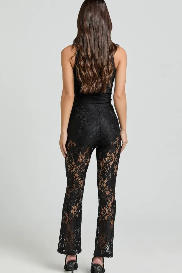 Jaclyn Pants 8211 Mid Waist Lace Straight Leg Pants In Black Women Showpo Pants