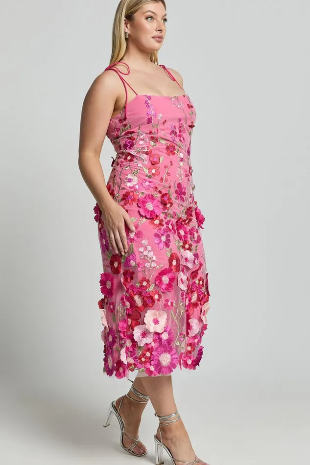 Jamich Midi Dress 8211 Straight Neck Tie Strap Pencil Dress In Magenta Women Showpo Curve Clothes