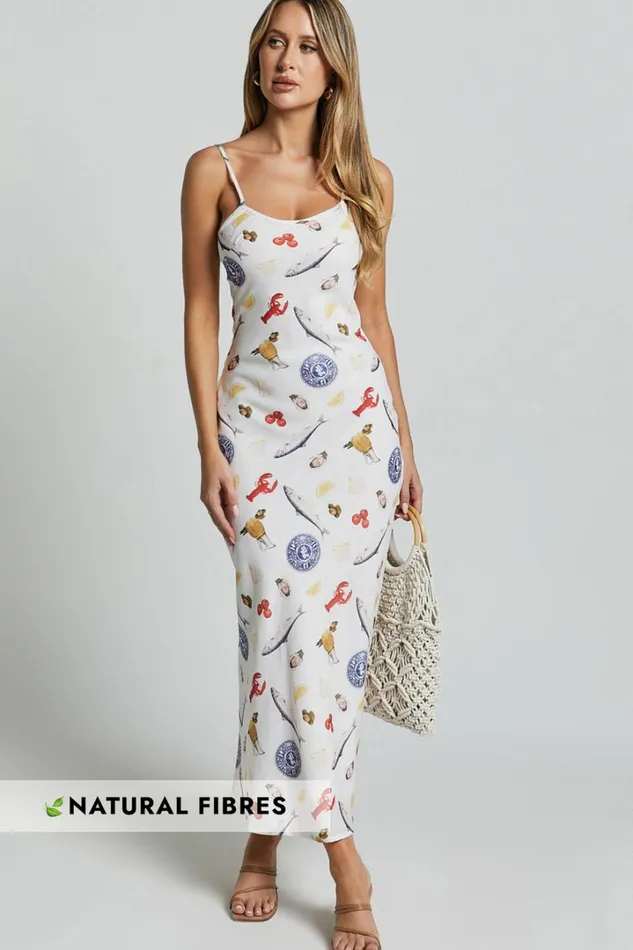 Jamilla Midi Dress 8211 Bias Cut Linen Look Midi Slip Dress In Seaside Print Women Showpo Conscious Jamilla Midi Dress 8211 Bias Cut Linen Look Midi Slip Dress In Seaside Print Women Showpo Conscious