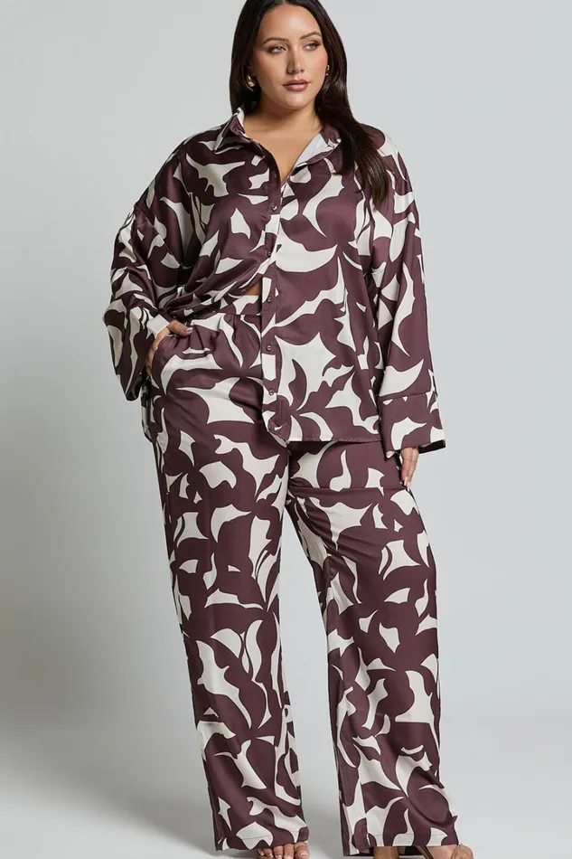 Janissa Pants 8211 High Waisted Wide Leg Pants In Brown Floral Women Showpo Curve Clothes