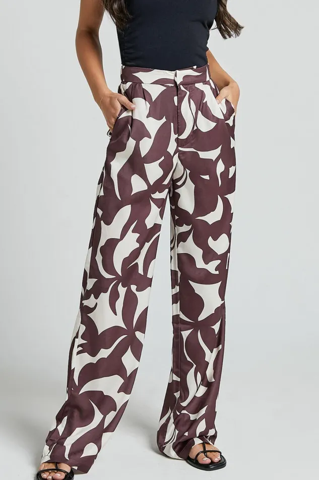 Janissa Pants 8211 High Waisted Wide Leg Pants In Brown Floral Women Showpo Curve Clothes