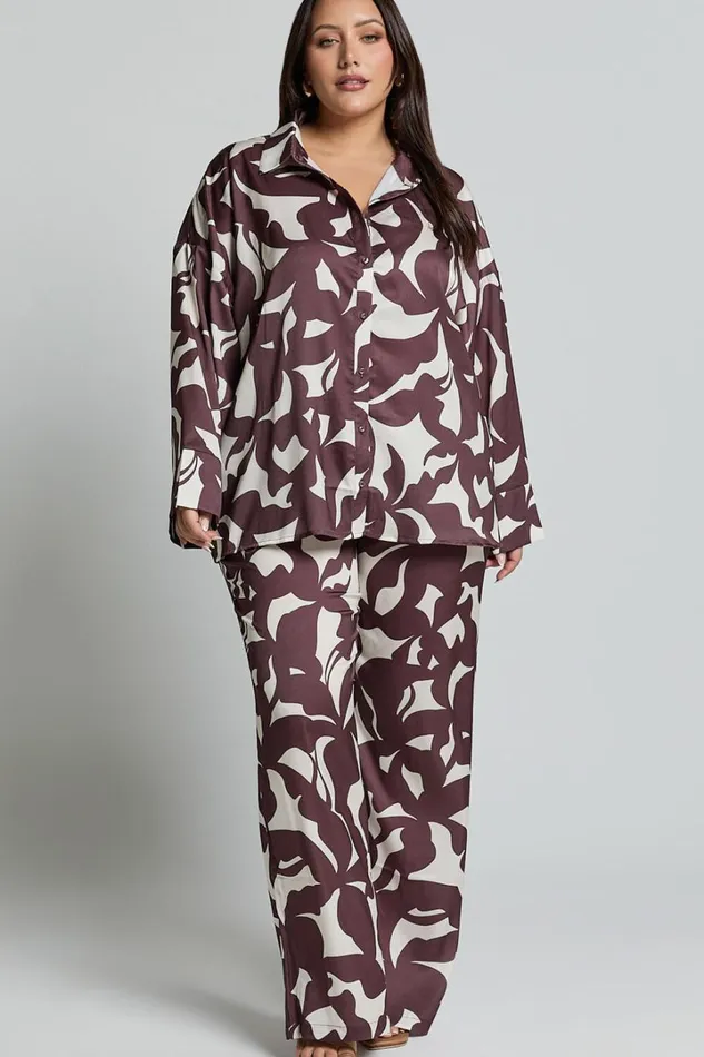 Janissa Pants 8211 High Waisted Wide Leg Pants In Brown Floral Women Showpo Curve Clothes