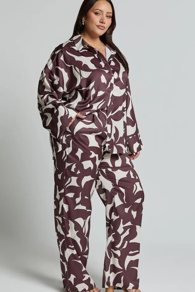 Janissa Pants 8211 High Waisted Wide Leg Pants In Brown Floral Women Showpo Curve Clothes