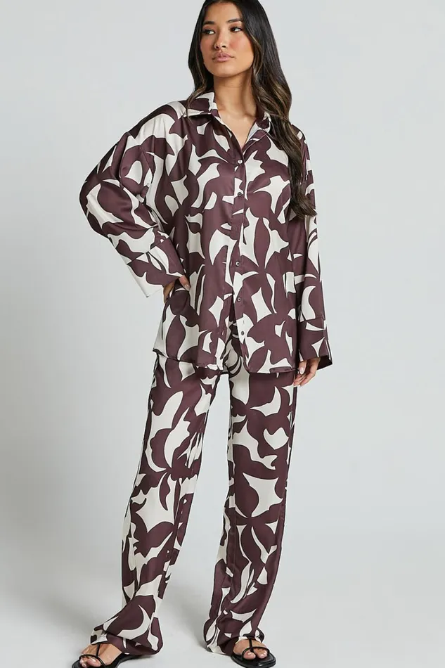 Janissa Pants 8211 High Waisted Wide Leg Pants In Brown Floral Women Showpo Curve Clothes
