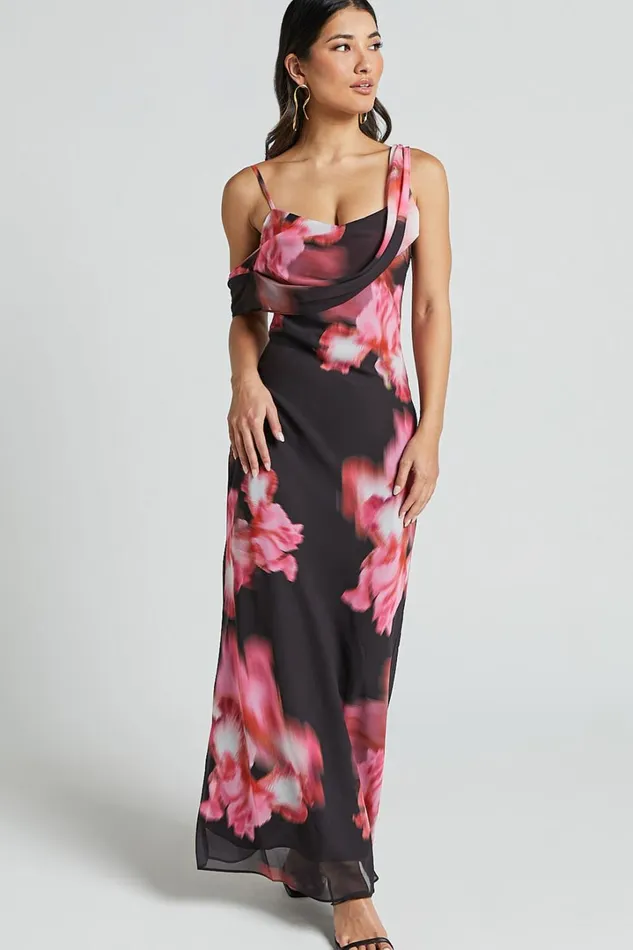 Jeanie Maxi Dress 8211 Cowl Neck One Shoulder Slip Dress In Daze Print Women Showpo Dresses
