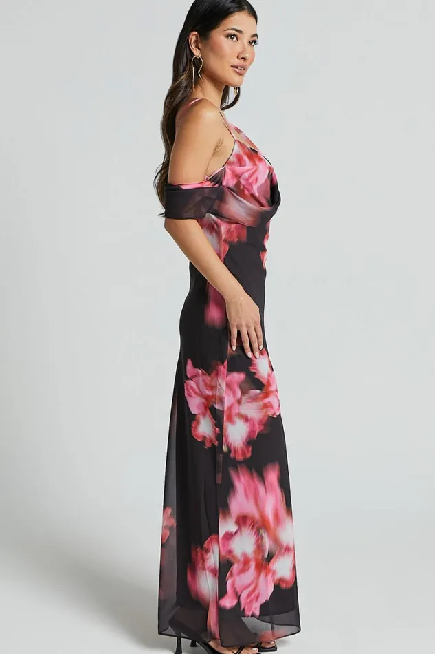 Jeanie Maxi Dress 8211 Cowl Neck One Shoulder Slip Dress In Daze Print Women Showpo Dresses