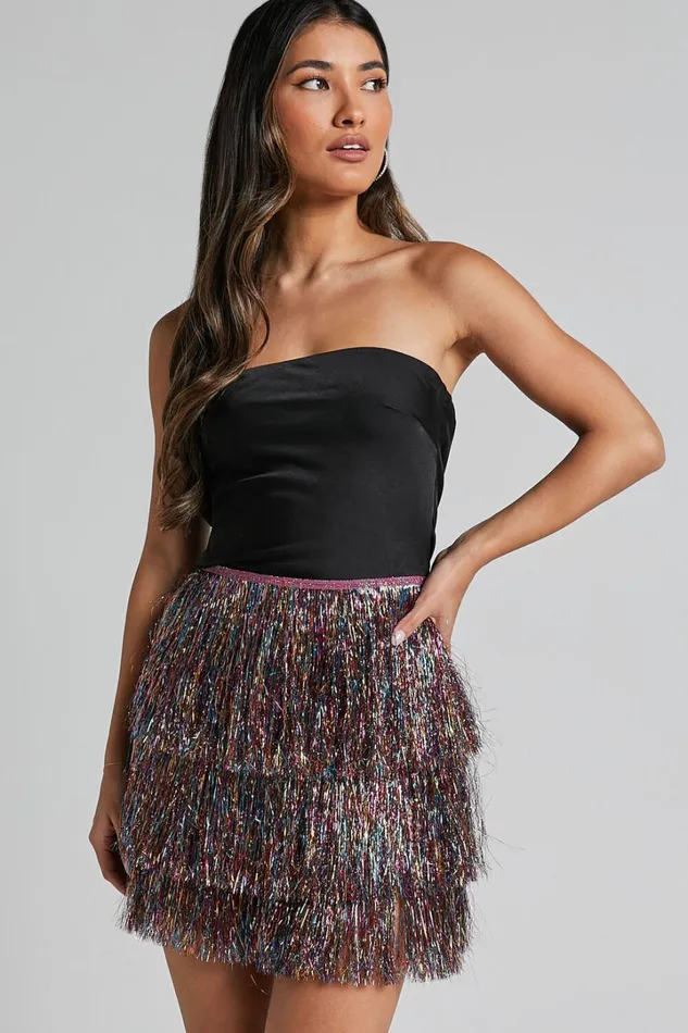 Jenalyn Skort 8211 Fringe Layered Skort In Multi Women Showpo Shorts