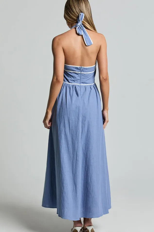 Jesse Midi Dress 8211 Halter Neck Back Tie Dress In Blue Women Showpo Dresses