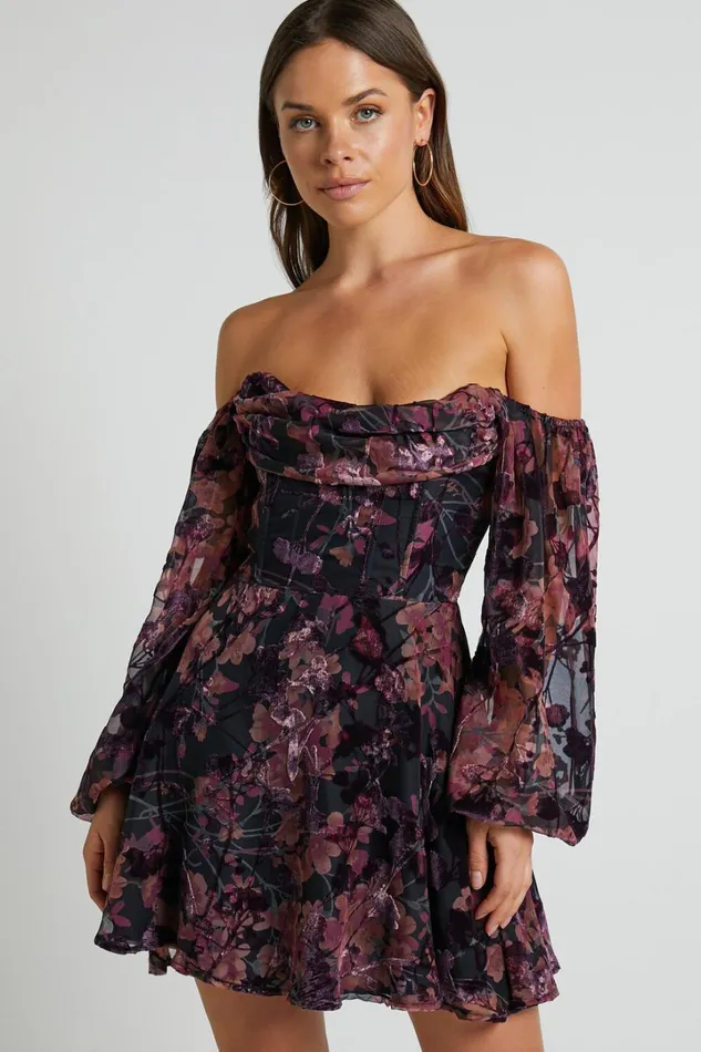 Jessell Mini Dress 8211 Long Sleeve Cowl Corset Dress In Burnt Out Floral Women Showpo Curve Clothes Jessell Mini Dress 8211 Long Sleeve Cowl Corset Dress In Burnt Out Floral Women Showpo Curve Clothes