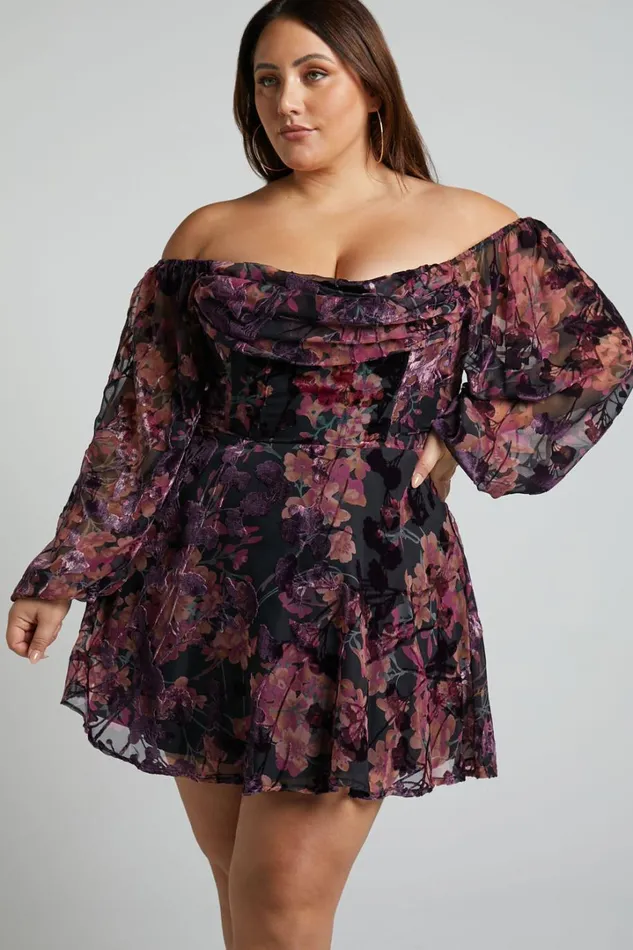 Jessell Mini Dress 8211 Long Sleeve Cowl Corset Dress In Burnt Out Floral Women Showpo Curve Clothes Jessell Mini Dress 8211 Long Sleeve Cowl Corset Dress In Burnt Out Floral Women Showpo Curve Clothes