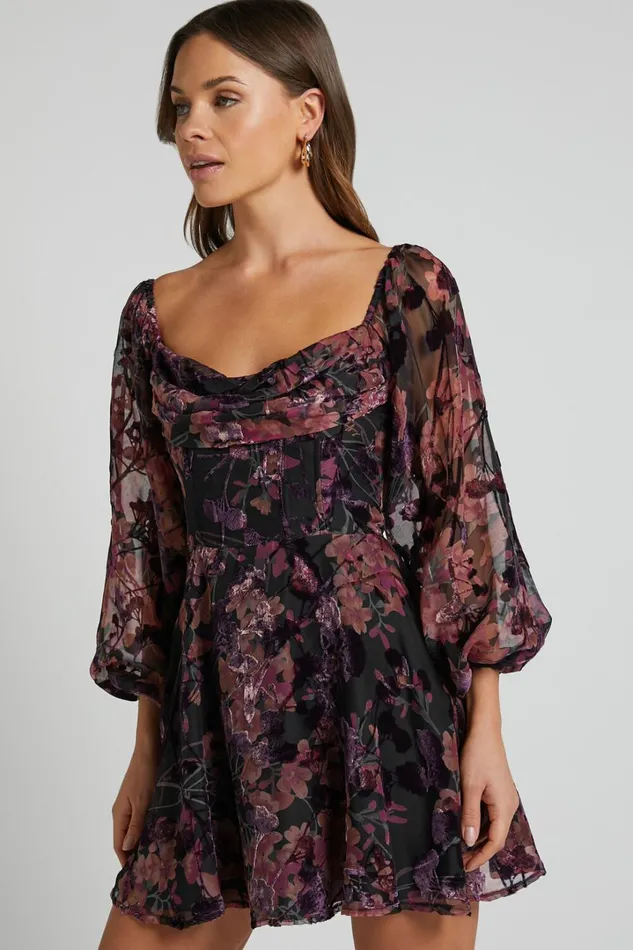Jessell Mini Dress 8211 Long Sleeve Cowl Corset Dress In Burnt Out Floral Women Showpo Curve Clothes Jessell Mini Dress 8211 Long Sleeve Cowl Corset Dress In Burnt Out Floral Women Showpo Curve Clothes