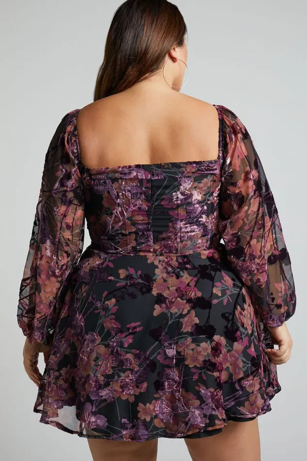 Jessell Mini Dress 8211 Long Sleeve Cowl Corset Dress In Burnt Out Floral Women Showpo Curve Clothes Jessell Mini Dress 8211 Long Sleeve Cowl Corset Dress In Burnt Out Floral Women Showpo Curve Clothes