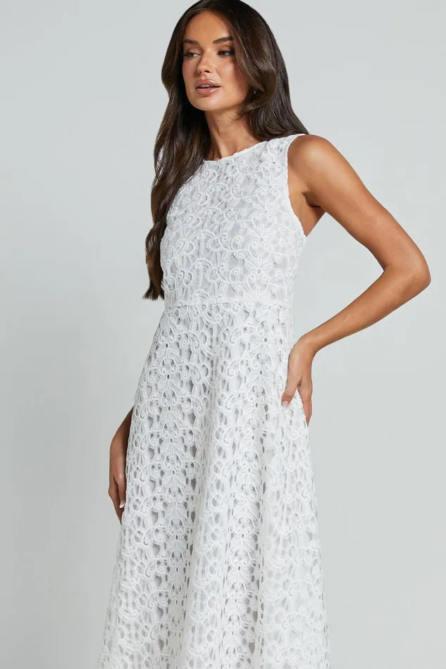Kalani Midi Dress 8211 High Neck Cut Out Dress In White Women Showpo Dresses