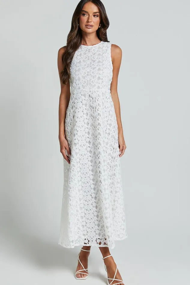 Kalani Midi Dress 8211 High Neck Cut Out Dress In White Women Showpo Dresses