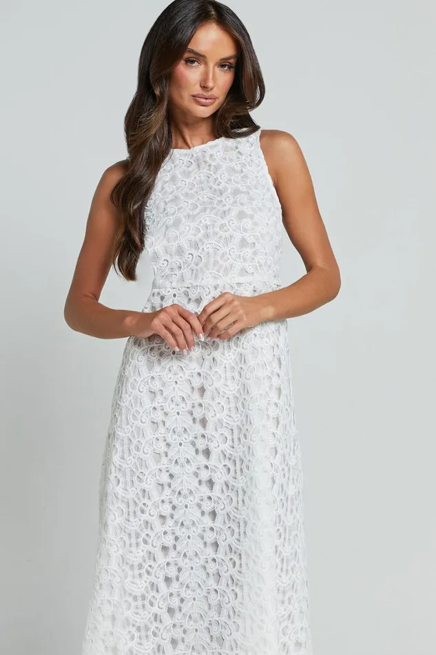 Kalani Midi Dress 8211 High Neck Cut Out Dress In White Women Showpo Dresses
