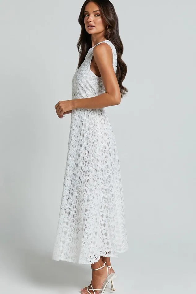 Kalani Midi Dress 8211 High Neck Cut Out Dress In White Women Showpo Dresses