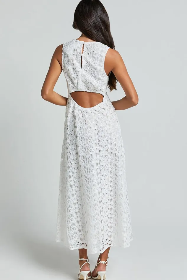 Kalani Midi Dress 8211 High Neck Cut Out Dress In White Women Showpo Dresses