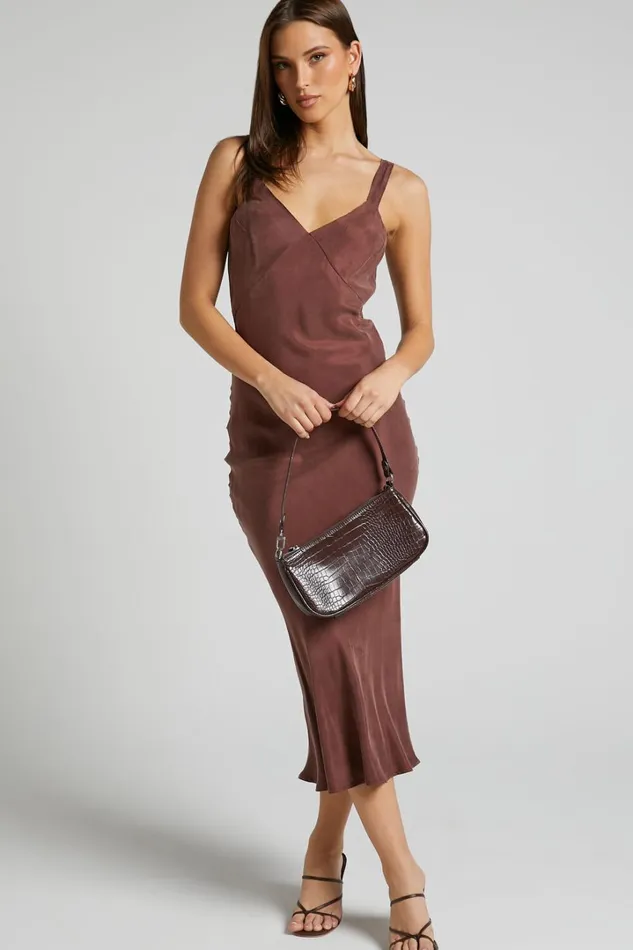 Kaya Midi Dress 8211 Cupro Slip Dress In Chocolate Women Showpo Dresses