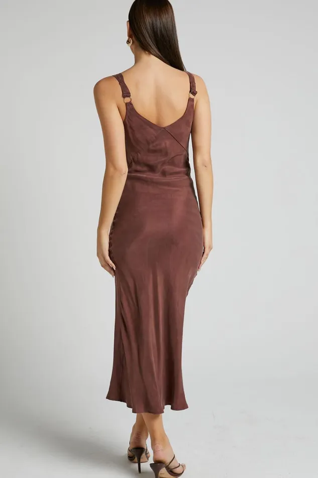 Kaya Midi Dress 8211 Cupro Slip Dress In Chocolate Women Showpo Dresses