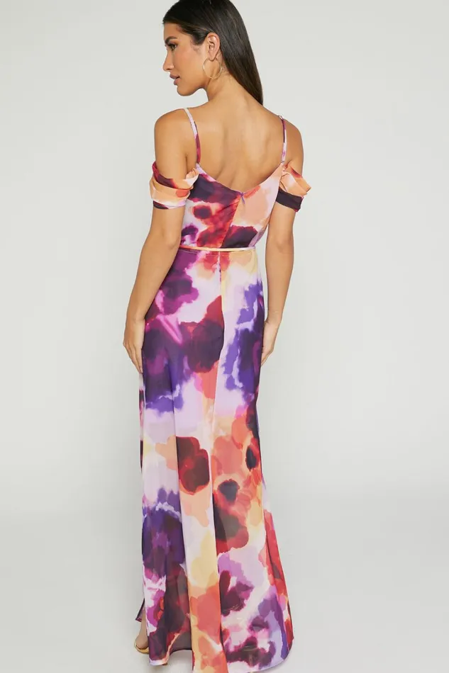 Keira Midi Dress 8211 Draped Off The Shoulder Dress In Watercolour Floral Women Showpo Dresses