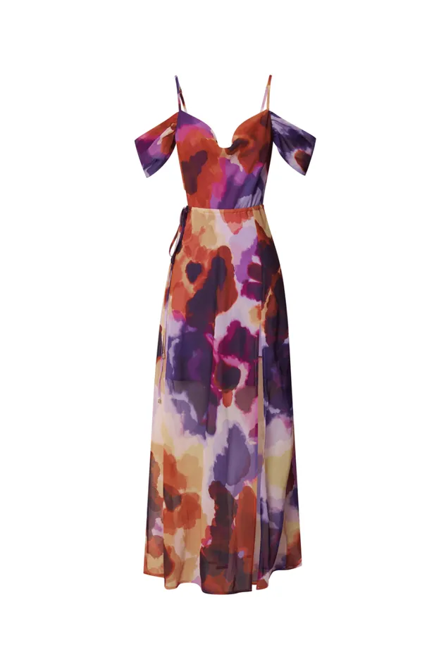 Keira Midi Dress 8211 Draped Off The Shoulder Dress In Watercolour Floral Women Showpo Dresses