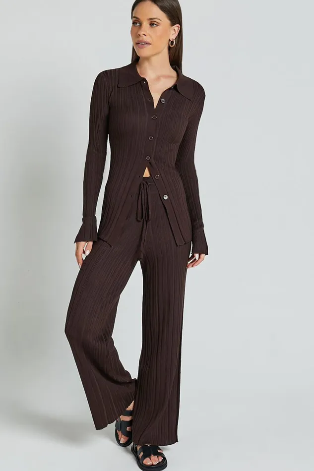 Kelsey Top 8211 Button Through Long Sleeve Knitted Top In Chocolate Women Showpo Knitwear